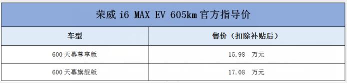 续航放大招！荣威i6 MAX EV 605km上市，有颜更有“料”